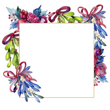 Bir suluboya tarzı izole Noel kış tatili sembolü. Aquarelle noel çerçevesi sınır süs kare.