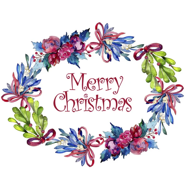 Symbol vánočního zimního svátku ve stylu akvarel izolovaný. Akarelle vánoční rám hranatý čtverec. — Stock fotografie