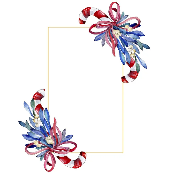 Kerst Winter vakantie symbool in een aquarel stijl geïsoleerd. Aquarelle kerst frame border ornament vierkant. — Stockfoto
