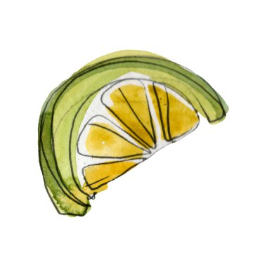 Taze meyve limon slise. Suluboya arka plan illüstrasyon seti. İzole kireç illüstrasyon elemanı.