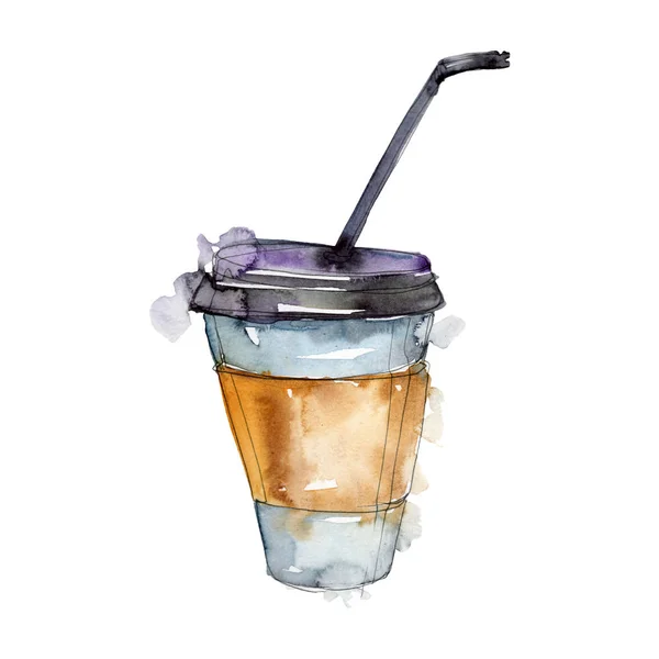 Refrescos de café caliente. Conjunto de ilustración de fondo acuarela. Elemento aislado de ilustración de café . — Foto de Stock