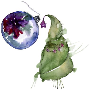 Bir suluboya tarzı izole Noel kış tatili sembolü. Aquarelle noel kartı.