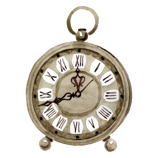 빈티지 오래 된 시계 포켓 시계입니다. 수채화 배경 일러스트 세트입니다. 격리된 웨이치 일러스트 요소. — 스톡 사진