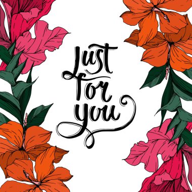 Vektör Tropikal çiçekler ve izole yaprakları. Siyah ve beyaz oyulmuş mürekkep sanatı. Çerçeve kenarlık süs karesi.