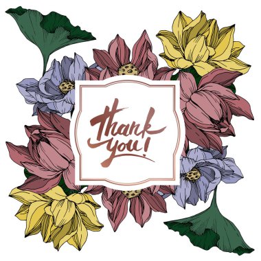 Vektör Lotus çiçek botanik çiçekler. Siyah ve beyaz oyulmuş mürekkep sanatı. Çerçeve kenarlık süs karesi.