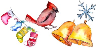 Bir suluboya tarzı izole Noel kış tatili sembolü. Arka plan için Aquarelle noel kartı.