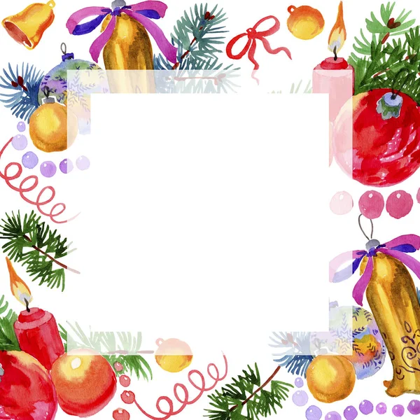 Natale simbolo di vacanza invernale in stile acquerello isolato. Aquarelle natale cornice bordo ornamento quadrato . — Foto Stock