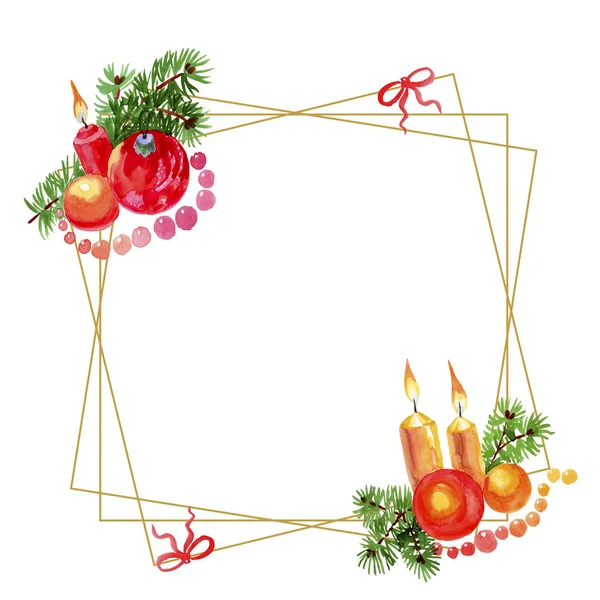 Kerst Winter vakantie symbool in een aquarel stijl geïsoleerd. Aquarelle kerst frame border ornament vierkant. — Stockfoto