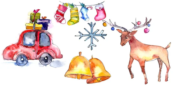 Boże Narodzenie symbol zimowy urlop w stylu akwarela na białym tle. Karta Świąteczna Aquarelle dla tła. — Zdjęcie stockowe