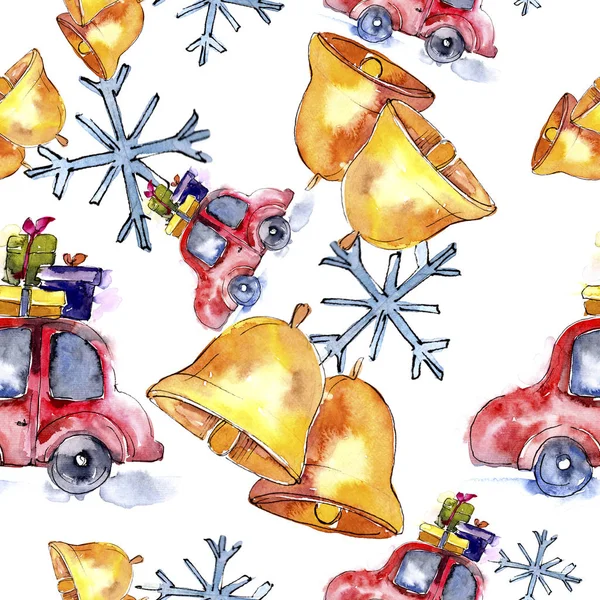 Christmas winter holiday symbol in a watercolor style isolated. Aquarelle christmas seamless background pattern.