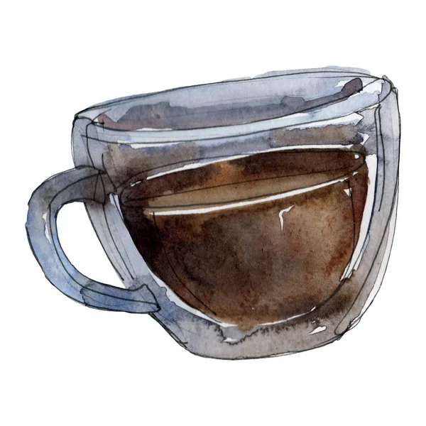 Kawa gorący napój bezalkoholowy. Akwarela zestaw ilustracji tła. Izolowany kawowy element ilustracji. — Zdjęcie stockowe