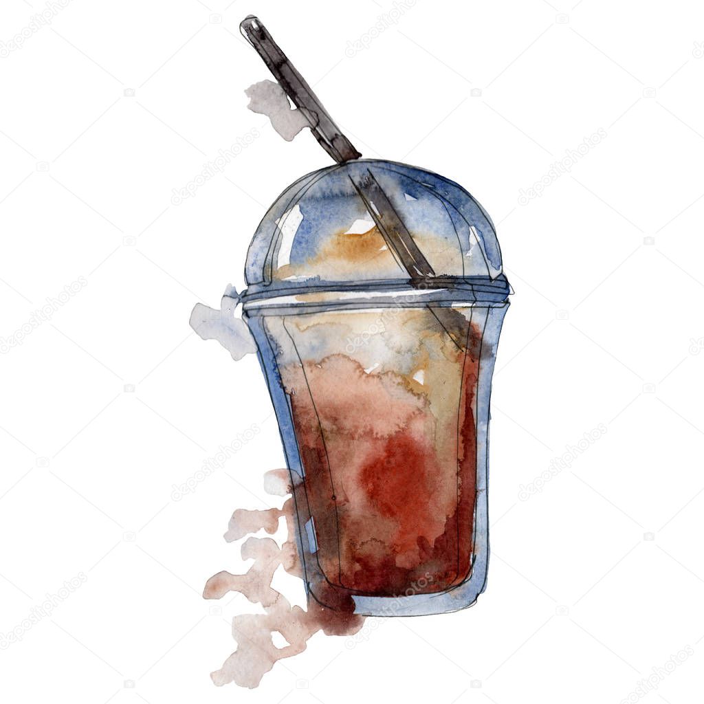 Coffee hot soft drink. Watercolor background illustration set. Isolated coffee illustration element.