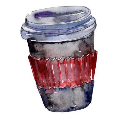 Kahve sıcak meşrubat. Suluboya arka plan illüstrasyon seti. İzole kahve illüstrasyon elemanı.