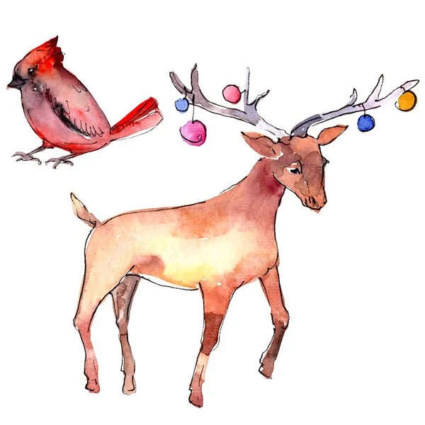 Χριστουγεννιάτικο σύμβολο χειμερινής διακοπών σε στυλ υδατογραφίας απομονωμένο. Χριστουγεννιάτικη κάρτα Aquarelle για φόντο. — Φωτογραφία Αρχείου