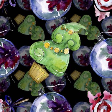 Bir suluboya tarzı izole Noel kış tatili sembolü. Kova noel dikişsiz desen.