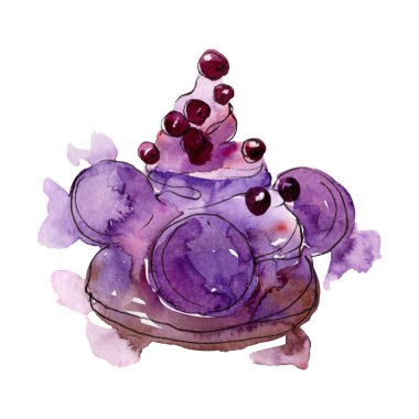 Suluboya tarzında lezzetli kek. Arka plan illüstrasyon seti. Suluboya çizim moda akuarelle izole.