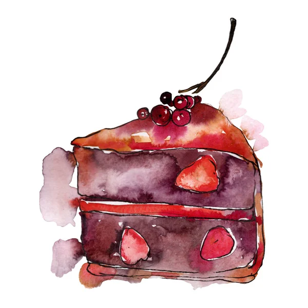 Gâteau savoureux dans un style aquarelle. Jeu d'illustration de fond. Aquarelle dessin mode aquarelle isolé — Photo