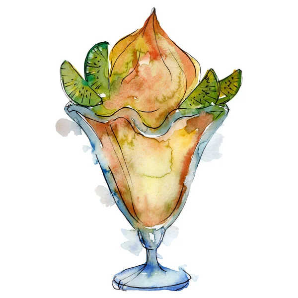 Boule de crème glacée savoureuse dans un style aquarelle isolé. Aquarelle dessert sucré. Jeu d'illustrations de fond . — Photo