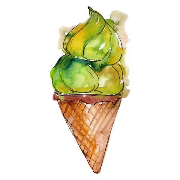 Смачне морозиво конус в акварельному стилі ізольовано. Акварель солодкий десерт. Набір ілюстрацій для тла . — стокове фото
