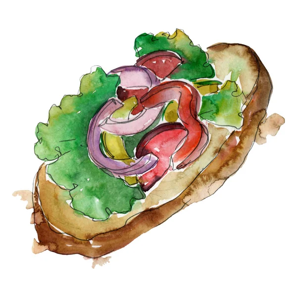 Sandwich en un estilo acuarela aislado. Acuarela elemento de ilustración de comida rápida sobre fondo blanco . — Foto de Stock
