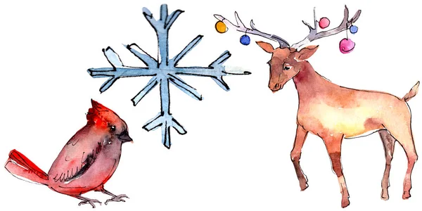 Χριστουγεννιάτικο σύμβολο χειμερινής διακοπών σε στυλ υδατογραφίας απομονωμένο. Χριστουγεννιάτικη κάρτα Aquarelle για φόντο. — Φωτογραφία Αρχείου