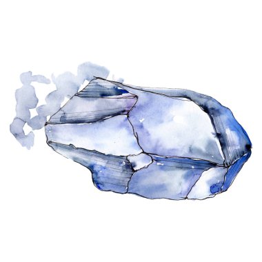 Renkli elmas taş takı mineraller. Suluboya arka plan ayarlamak. İzole kristal illüstrasyon öğesi.