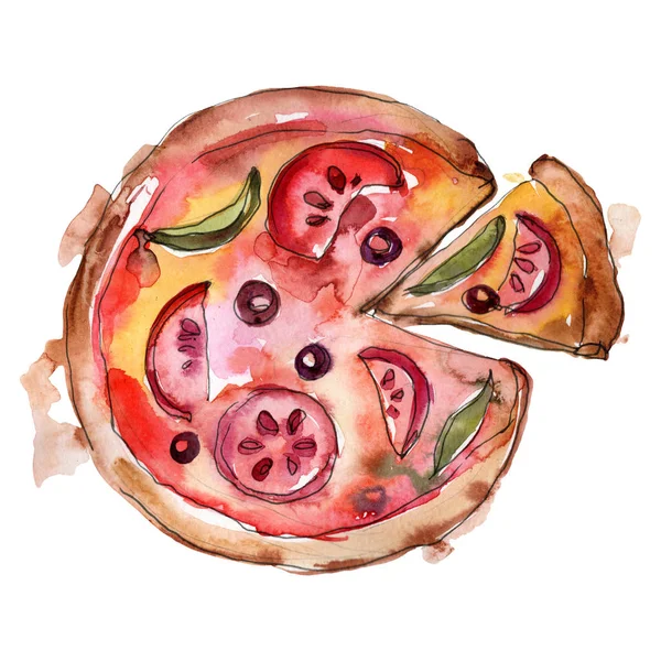 Швидка їжа італійська піца в акварельному стилі ізольована. Акварель їжа для тла, текстури, візерунка обгортки або меню — стокове фото