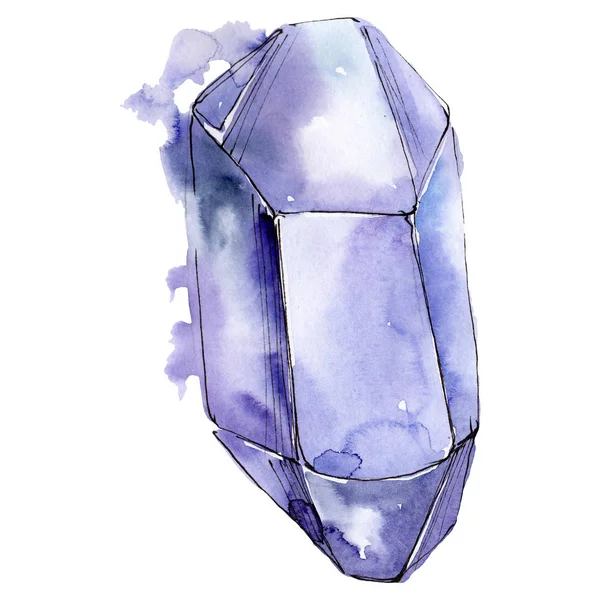 カラフルなダイヤモンドの宝石鉱物。水彩画背景セット。分離結晶の図要素. — ストック写真