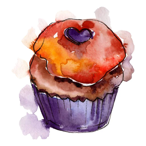 Leckeren Kuchen im Aquarell-Stil. Hintergrund Illustrationen gesetzt. Aquarell Zeichnung Mode Aquarell isoliert. — Stockfoto