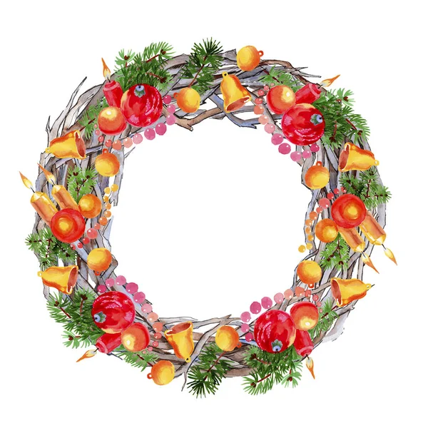 Natale simbolo di vacanza invernale in stile acquerello isolato. Aquarelle natale cornice bordo ornamento quadrato . — Foto Stock