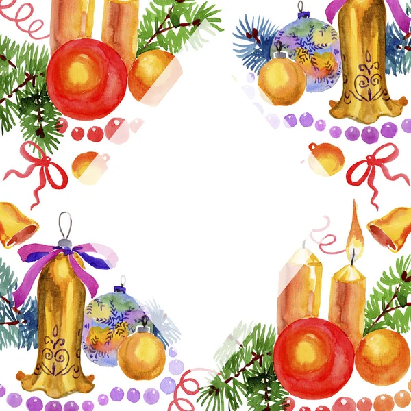 Kerst Winter vakantie symbool in een aquarel stijl geïsoleerd. Aquarelle kerst frame border ornament vierkant. — Stockfoto