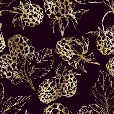 Vektör Blackberry sağlıklı gıda. Siyah ve beyaz oyulmuş mürekkep sanatı. Kesintisiz arka plan deseni.