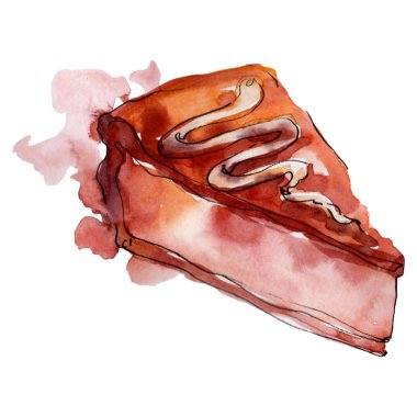 Suluboya tarzında lezzetli kek. Arka plan illüstrasyon seti. Suluboya çizim moda akuarelle izole.