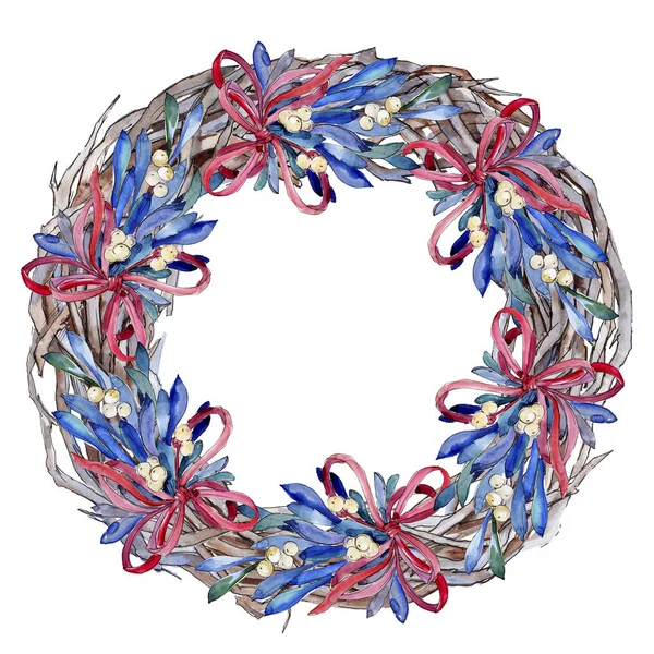 Χριστουγεννιάτικο σύμβολο χειμερινής διακοπών σε στυλ υδατογραφίας απομονωμένο. Aquarelle χριστουγεννιάτικο πλαίσιο περίγραμμα στολίδι τετράγωνο. — Φωτογραφία Αρχείου