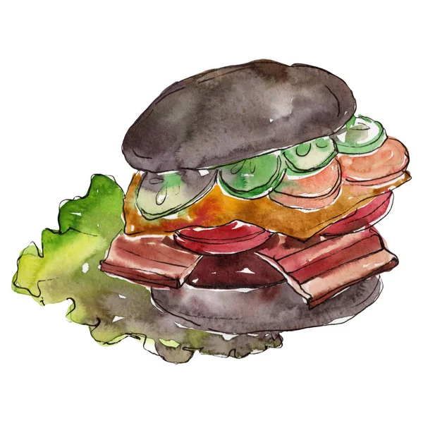 Hamburger Fast Food isoliert. Aquarell Hintergrundillustration Set. Isolierte Snack Illustration Element. — Stockfoto