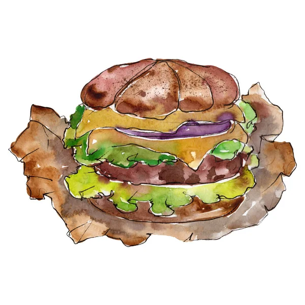 Hambúrguer fast food isolado. Conjunto de ilustração de fundo aquarela. Isolado lanche ilustração elemento . — Fotografia de Stock