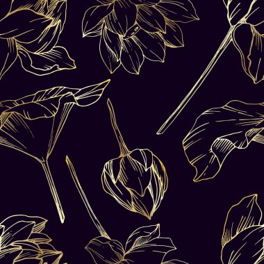 Vektör Lotus çiçek botanik çiçek. Siyah ve beyaz oyulmuş mürekkep sanatı. Kesintisiz arka plan deseni.