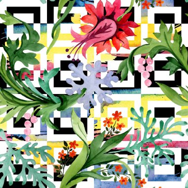 Kış süs elemanları. Suluboya arka plan illüstrasyon seti. Kesintisiz arka plan deseni.