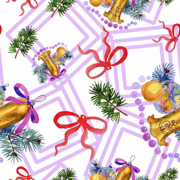 고립 된 수채화 스타일의 크리스마스 겨울 휴가 기호입니다. 아쿠아렐 크리스마스 원활한 배경 패턴. — 스톡 사진