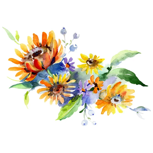 Букет цветочных ботанических цветов. Акварельный набор фона. Изолированный элемент иллюстрации букета . — стоковое фото