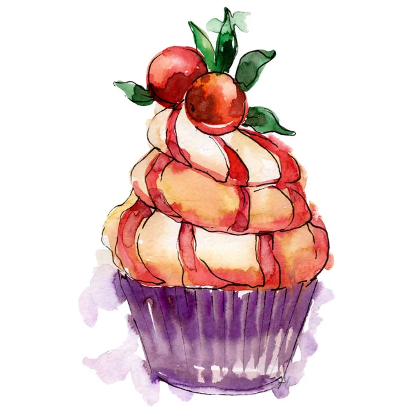 Läckra cupcake i en akvarell stil. Bakgrundsbild uppsättning. Akvarell ritning Fashion Aquarelle isolerad. — Stockfoto