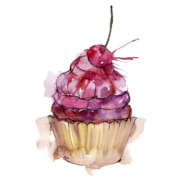 Läckra cupcake i en akvarell stil. Bakgrundsbild uppsättning. Akvarell ritning Fashion Aquarelle isolerad. — Stockfoto