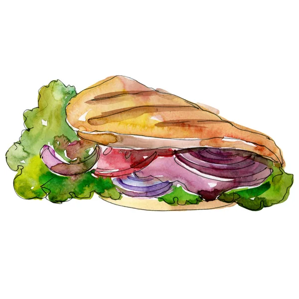 Sandwich in stile acquerello isolato. Acquerello fast food elemento illustrazione su sfondo bianco . — Foto Stock