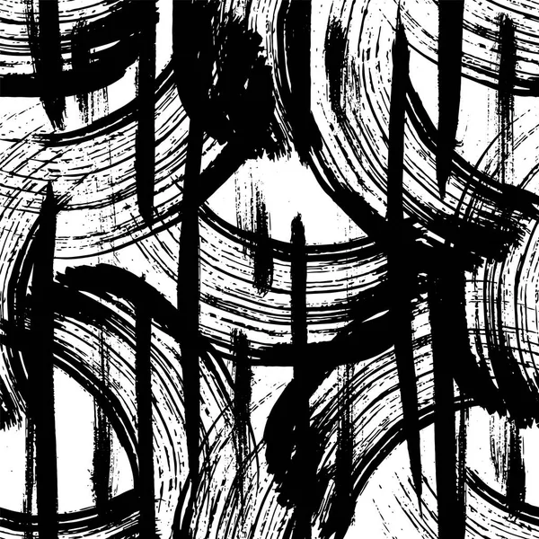 Vector Boucle abstraite en brosse noire. Encre gravée en noir et blanc. Modèle de fond sans couture . — Image vectorielle