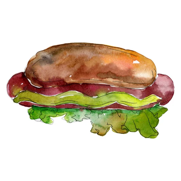 Hot Dog Fast Food isoliert. Aquarell Hintergrundillustration Set. Isolierte Snack Illustration Element. — Stockfoto