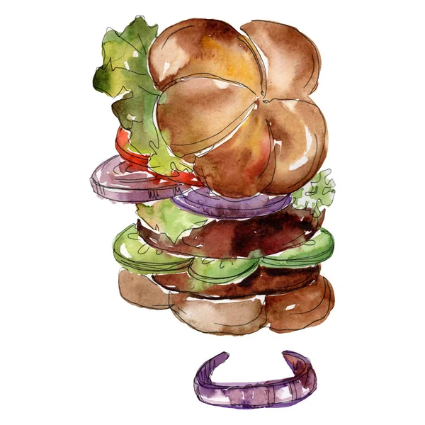 Гамбургер фаст-фуд изолирован. Набор акварельных фонов. Изолированный элемент иллюстрации закусок . — стоковое фото