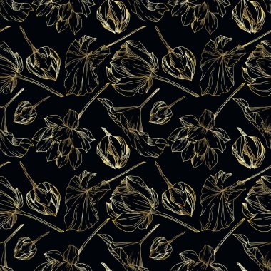 Vektör Lotus çiçek botanik çiçek. Siyah ve beyaz oyulmuş mürekkep sanatı. Kesintisiz arka plan deseni.