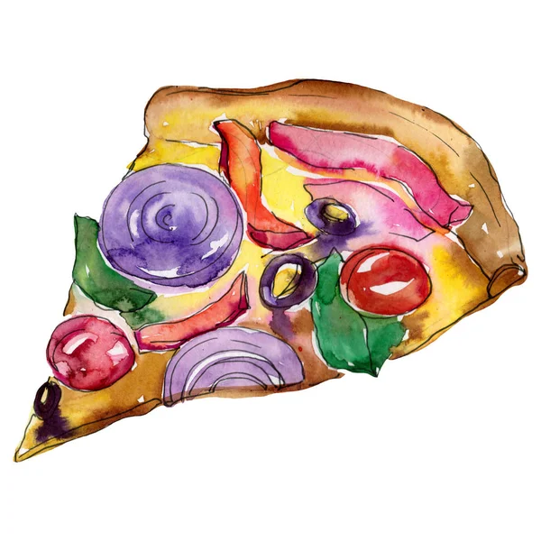 Fast food conjunto de pizza italiana. Conjunto de ilustração de fundo aquarela. Isolado elemento ilustração pizza . — Fotografia de Stock