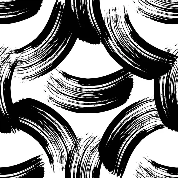 Vector Boucle abstraite en brosse noire. Encre gravée en noir et blanc. Modèle de fond sans couture . — Image vectorielle