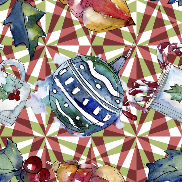 Рождественский символ зимнего праздника. 2020 год, счастливых праздников. Набор акварельных рисунков. Бесшовный рисунок фона . — стоковое фото